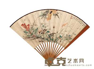 王雪涛 1941年作 草虫 成扇 18.7×47cm